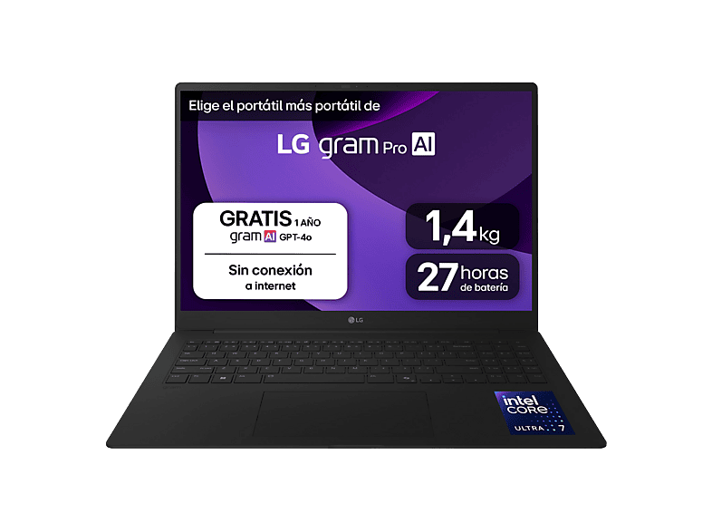 Portátil - LG 16ZD90TR-E.AX8BB, 16" WQXGA, Intel® Core™ Ultra 7-255H, 32 GB, 2 TB SSD, GeForce RTX™ 5050, Sin sistema operativo