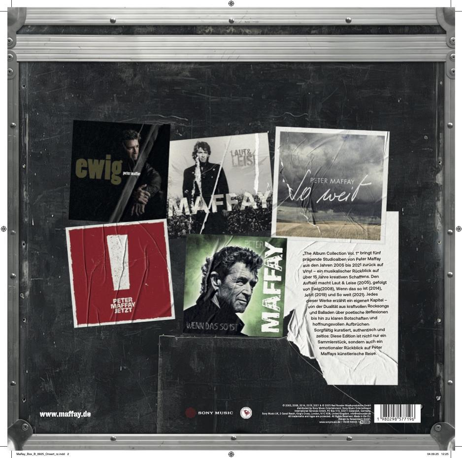 Albumcover-Sammlung mit Peter Maffays Alben, Porträts und Titeln auf dunklem Hintergrund.