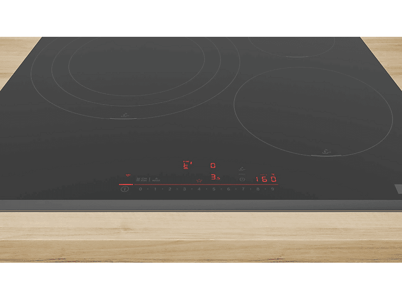 Placa inducción - Bosch PID631HC1E, Serie 6, 3 Zonas, Zona extensible 32 cm, Home Connect, Control DirectSelect, 60 Negro