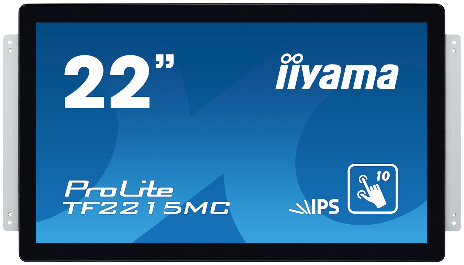 Ein 22-Zoll iiyama ProLite TF2215MC Touchscreen-Monitor. Er hat einen blauen Hintergrund mit weißem Text und einem Touch-Symbol.