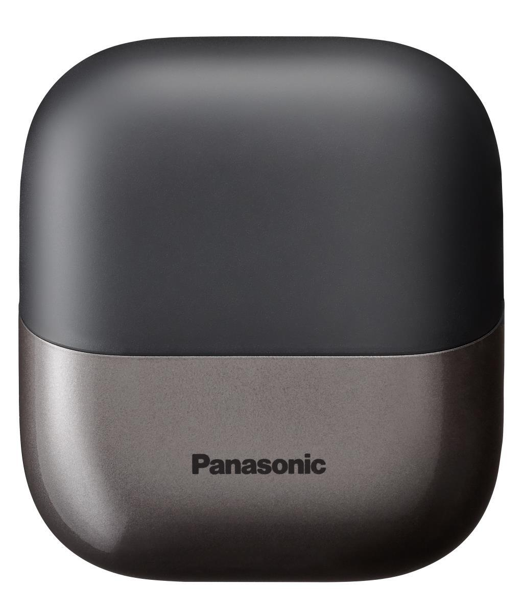 Un producto redondeado en dos tonos. La parte superior es gris oscuro, la inferior es gris con 'Panasonic'.