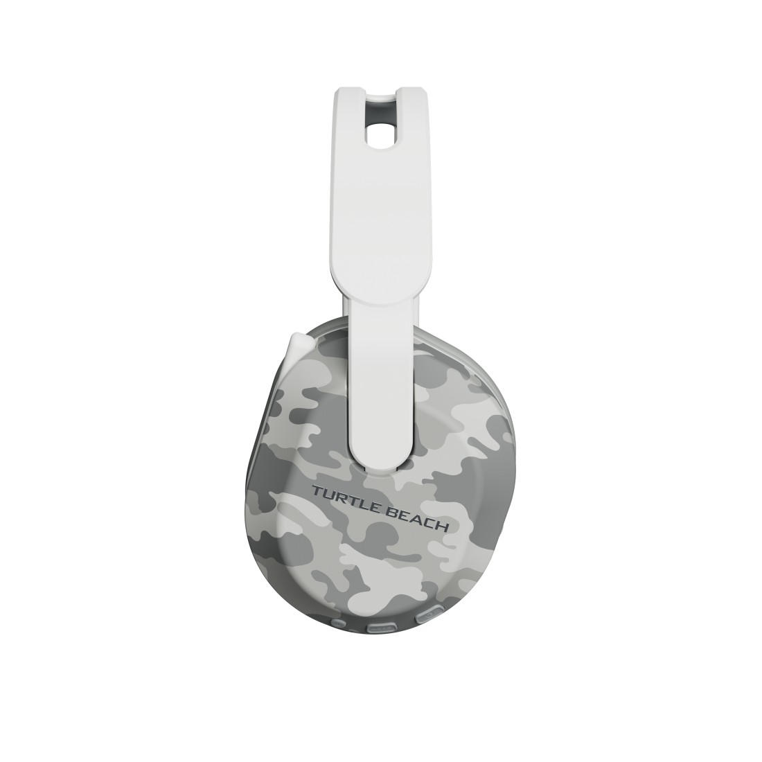 Ein weißes und graues Tarnmuster-Turtle-Beach-Headset. Das Kopfband ist weiß und die Ohrmuscheln haben ein graues Camouflage-Muster.