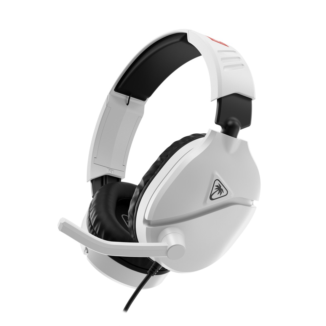 Ein weißes Gaming-Headset mit schwarzen Ohrmuscheln und einem Mikrofon. Das Headset befindet sich auf weißem Hintergrund.