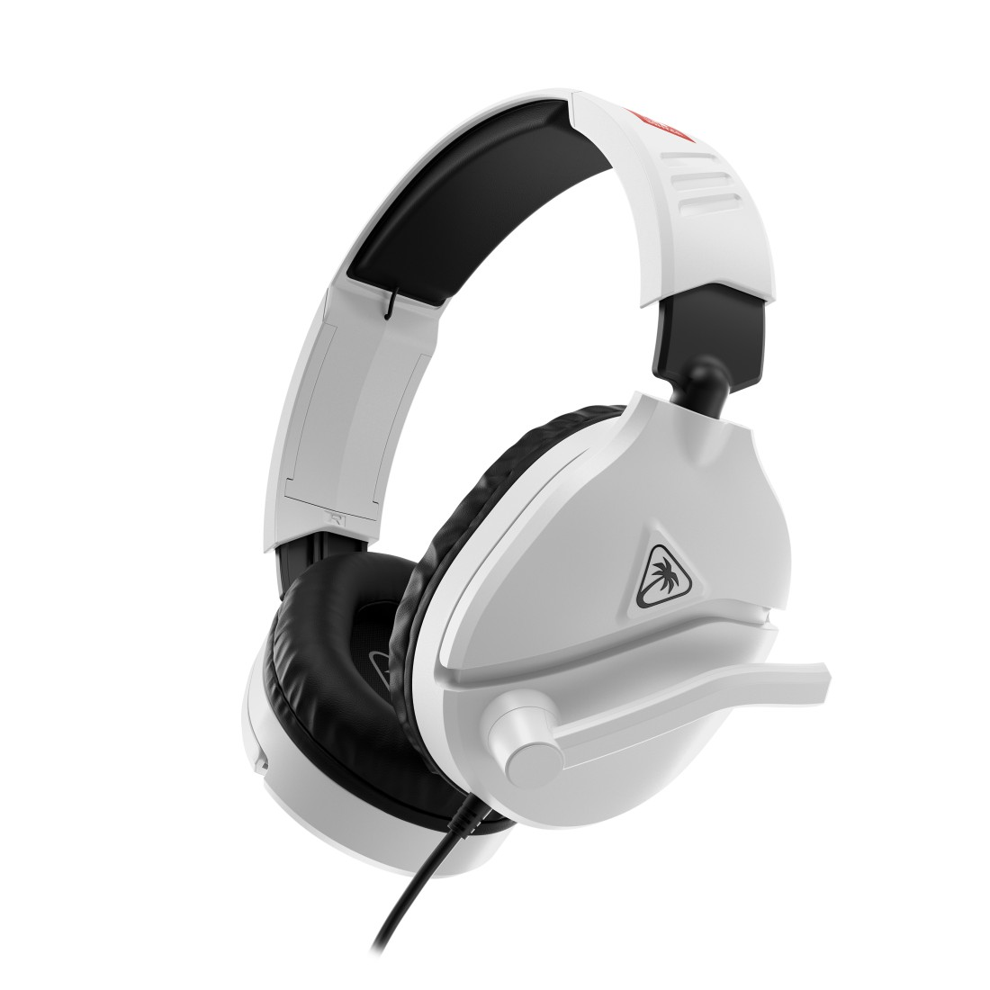 Weißes Gaming-Headset mit schwarzen Ohrmuscheln und Mikrofon. Das Headset befindet sich auf weißem Hintergrund. Das Markenlogo ist sichtbar.