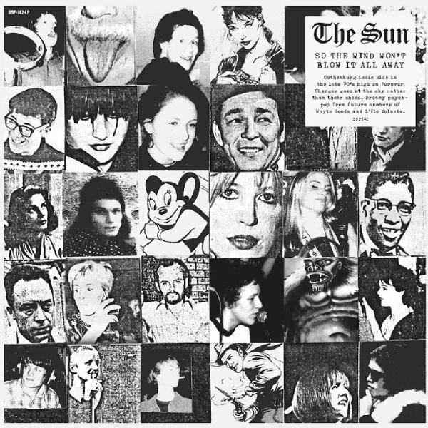 Eine Schwarz-Weiß-Collage mit Porträts von Menschen, Micky Maus und Text, alles in einem Rastermuster, mit dem Titel 'The Sun'.