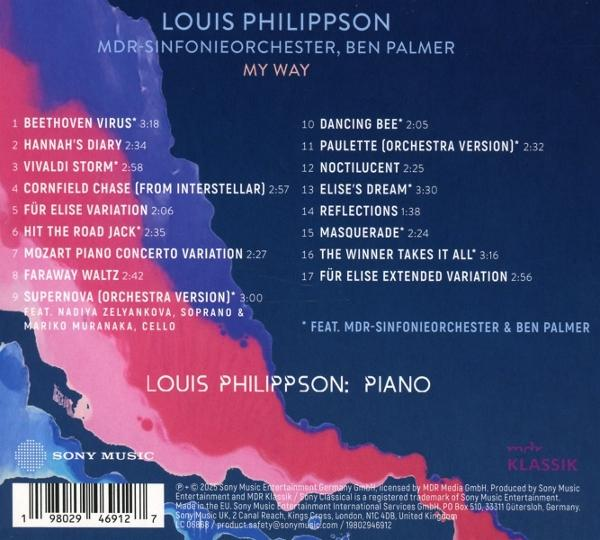 CD-Cover mit Louis Philippson, Trackliste, Sony Music Logo und MDR Klassik Logo. Hintergrund hat rosa und blaues Aquarelldesign.