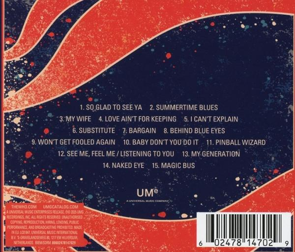 Albumcover mit abstraktem Design in Rot, Blau und Weiß. Songtitel sind 'My Wife', 'Pinball Wizard' und 'Magic Bus'.