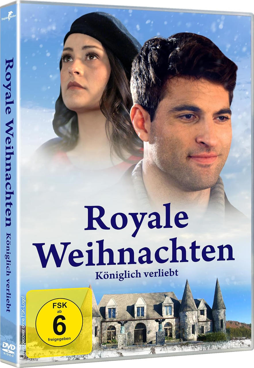 DVD-Cover mit zwei Gesichtern und einem Schloss. Titel: Royale Weihnachten. Deutscher Text und ein Bewertungssymbol sind ebenfalls vorhanden.