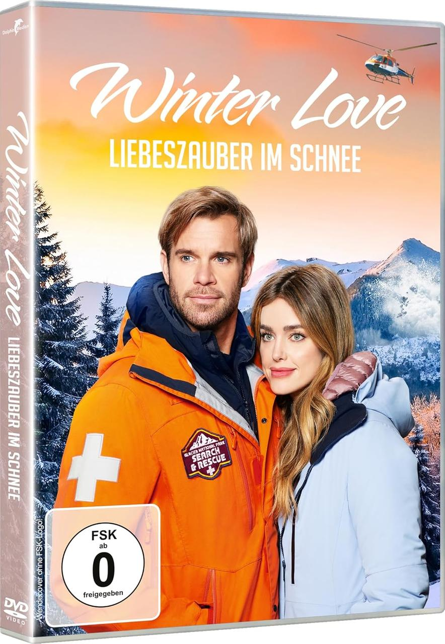 DVD-Cover des Films Winter Love, mit einem Mann und einer Frau. Im Hintergrund sind Berge und ein Hubschrauber zu sehen.