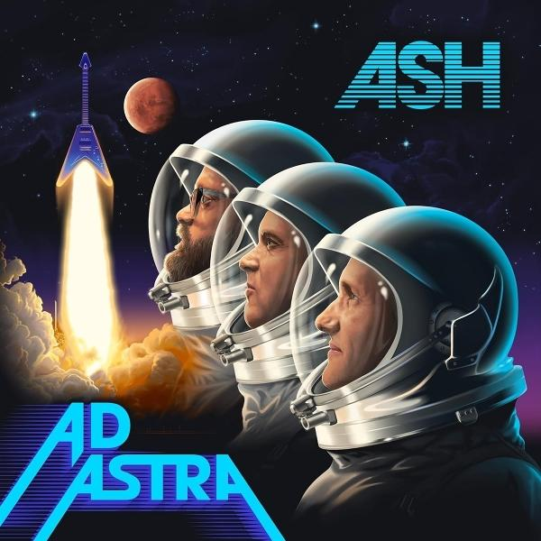 Albumcover: Astronauten im Weltraum, gitarrenförmige Rakete startet. "ASH" und "AD ASTRA" sind zu sehen. Im Hintergrund ein roter Planet.