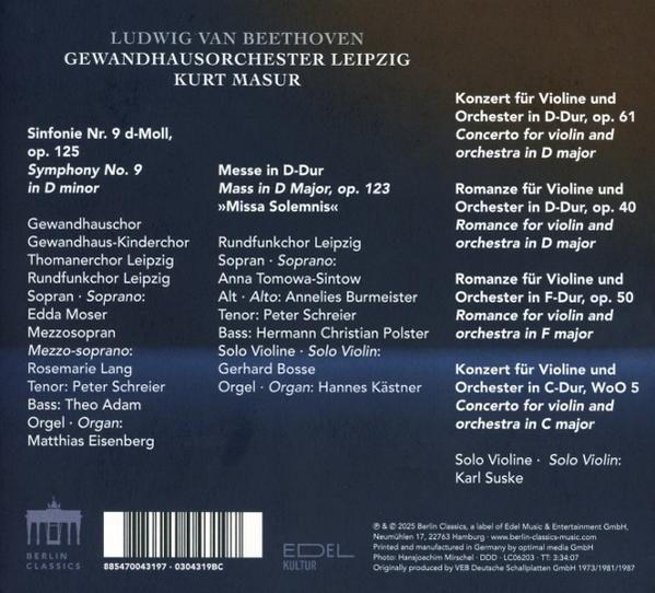 CD-Cover mit Text über Kompositionen von Ludwig van Beethoven, darunter Sinfonie- und Konzertdetails. Namen der Interpreten sind enthalten.