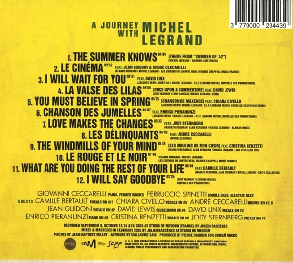 CD-Cover. Gelber Hintergrund mit schwarzem Text. Listet Songs, Künstler und Credits auf.