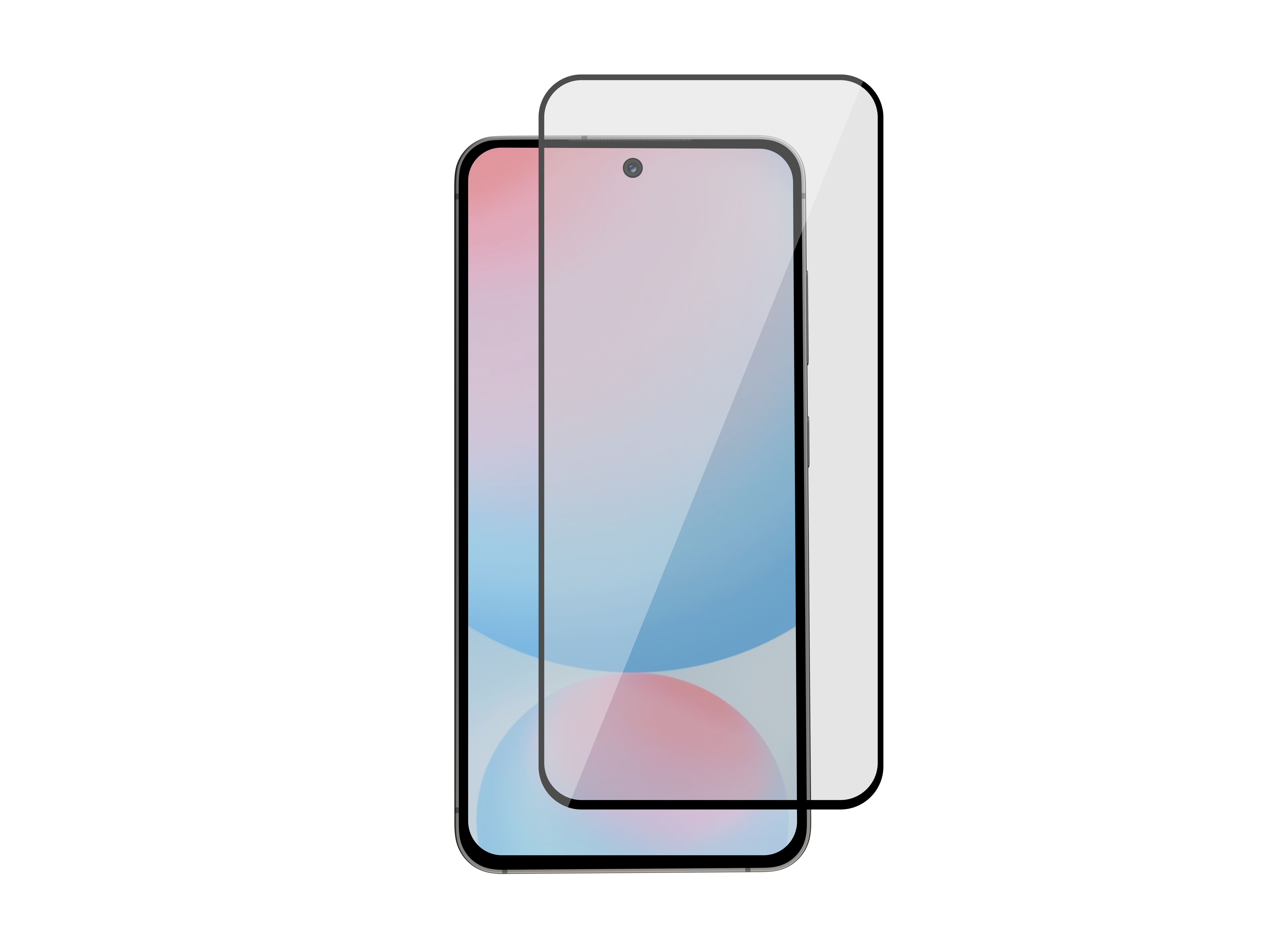 Zwei Smartphones, leicht versetzt. Die Bildschirme zeigen Pastellverläufe vor schwarzem Hintergrund.