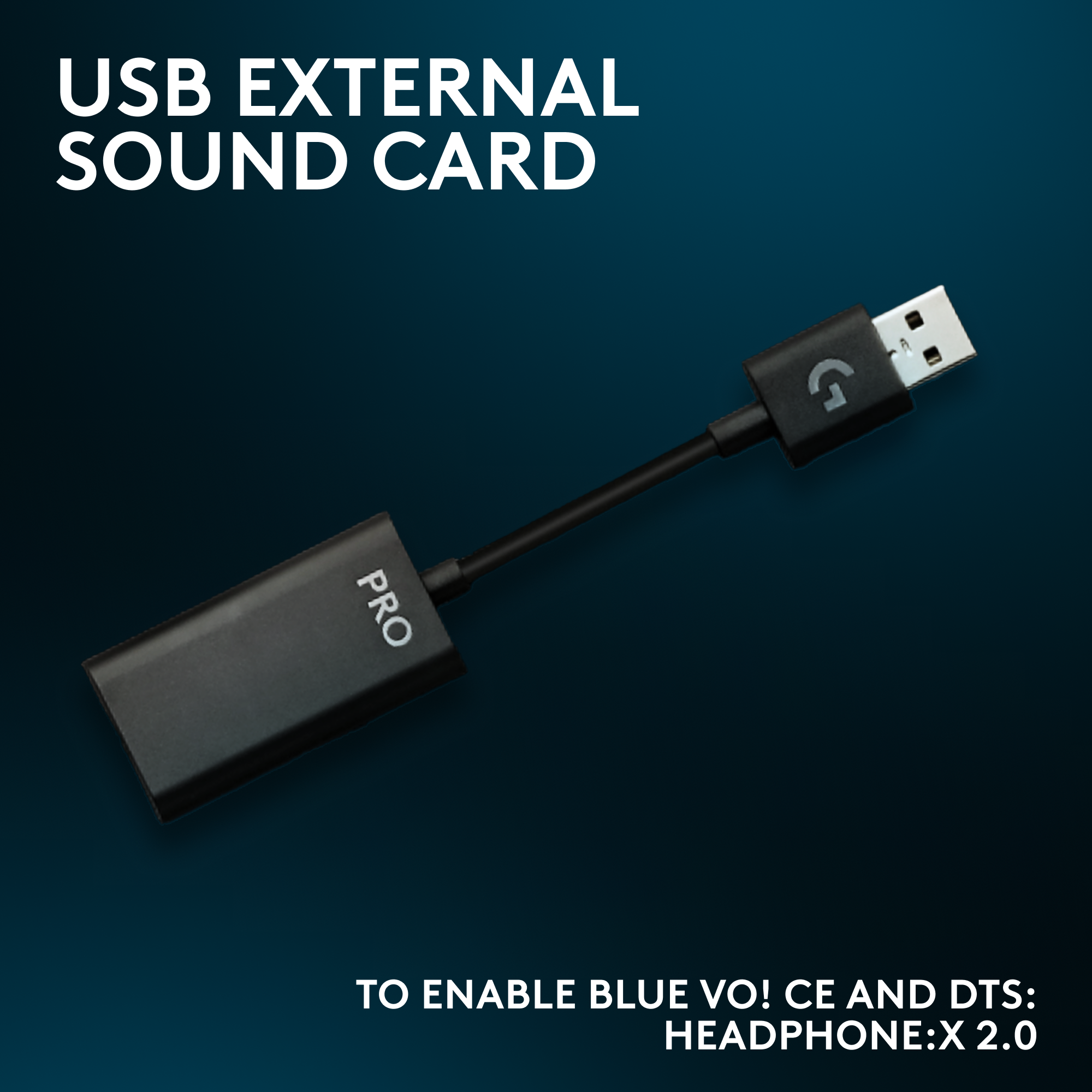 Egy fekete USB-s hangkártya fekete kábellel, egy USB-porthoz csatlakoztatva. A szöveg szerint Külső USB hangkártya.