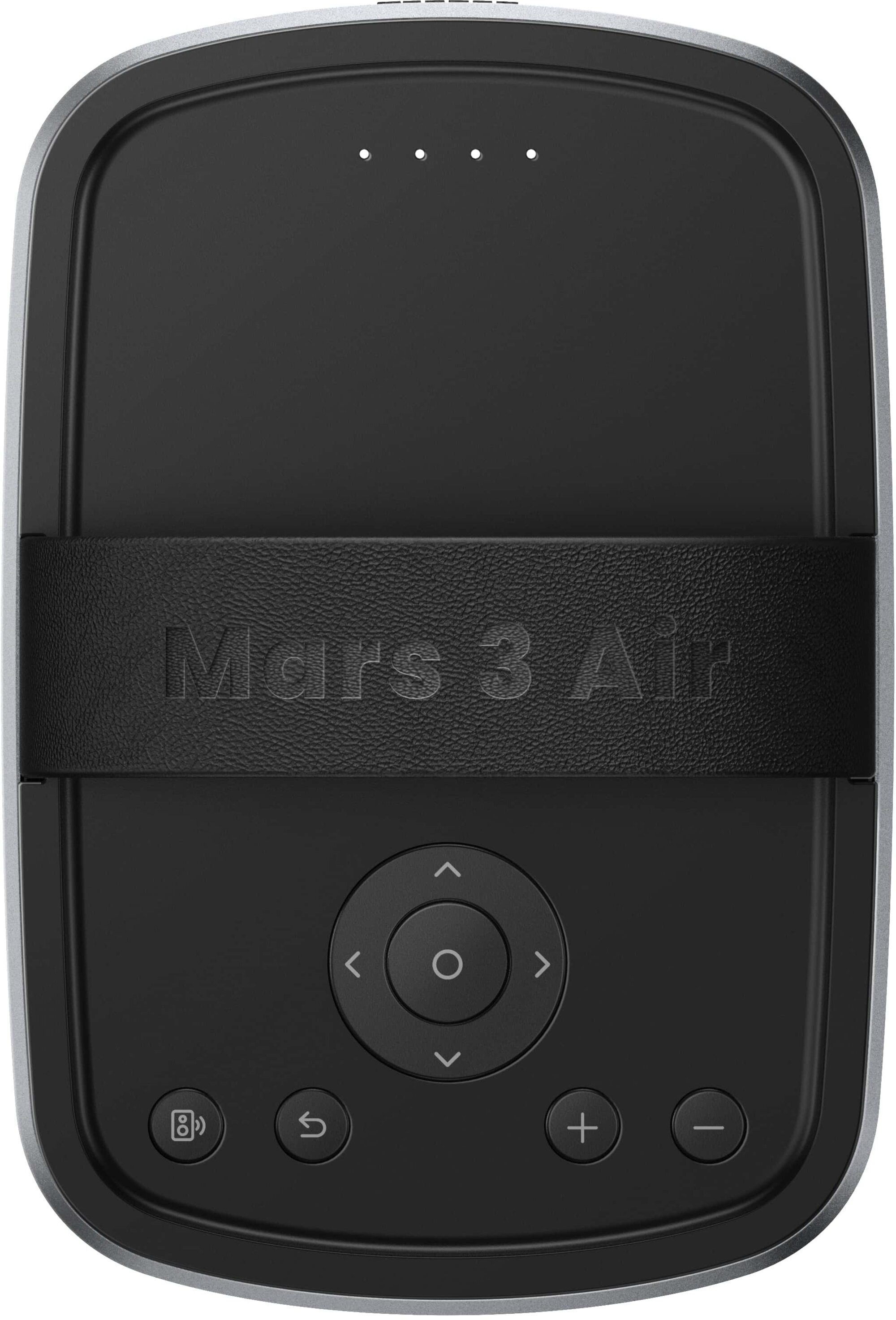 Czarne prostokątne urządzenie ze srebrną obwódką. Posiada przyciski i napis 'Mars 3 Air'.