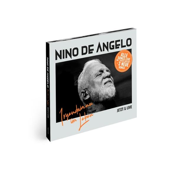 CD-Cover von Nino De Angelo. Das Cover zeigt ein Porträt des Sängers mit dem Text 'Irgendwann im Leben' und 'Jetzt & Live'.