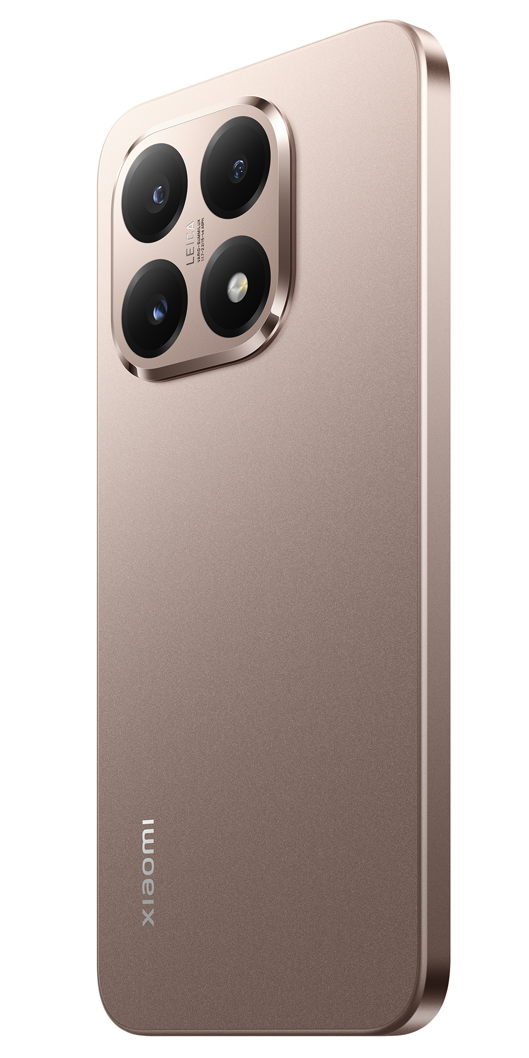 Bronz okostelefon Leica kameramodullal. Négy lencse látható. A Xiaomi márka alul található.