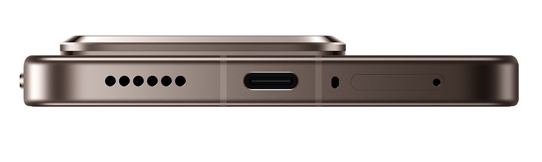 Egy okostelefon oldalsó nézete. Látható elemek: USB-C port, hangszórólyukak és bekapcsológomb.