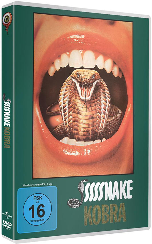 Eine Film-DVD-Hülle mit einer Schlange im Mund einer Frau und Text.