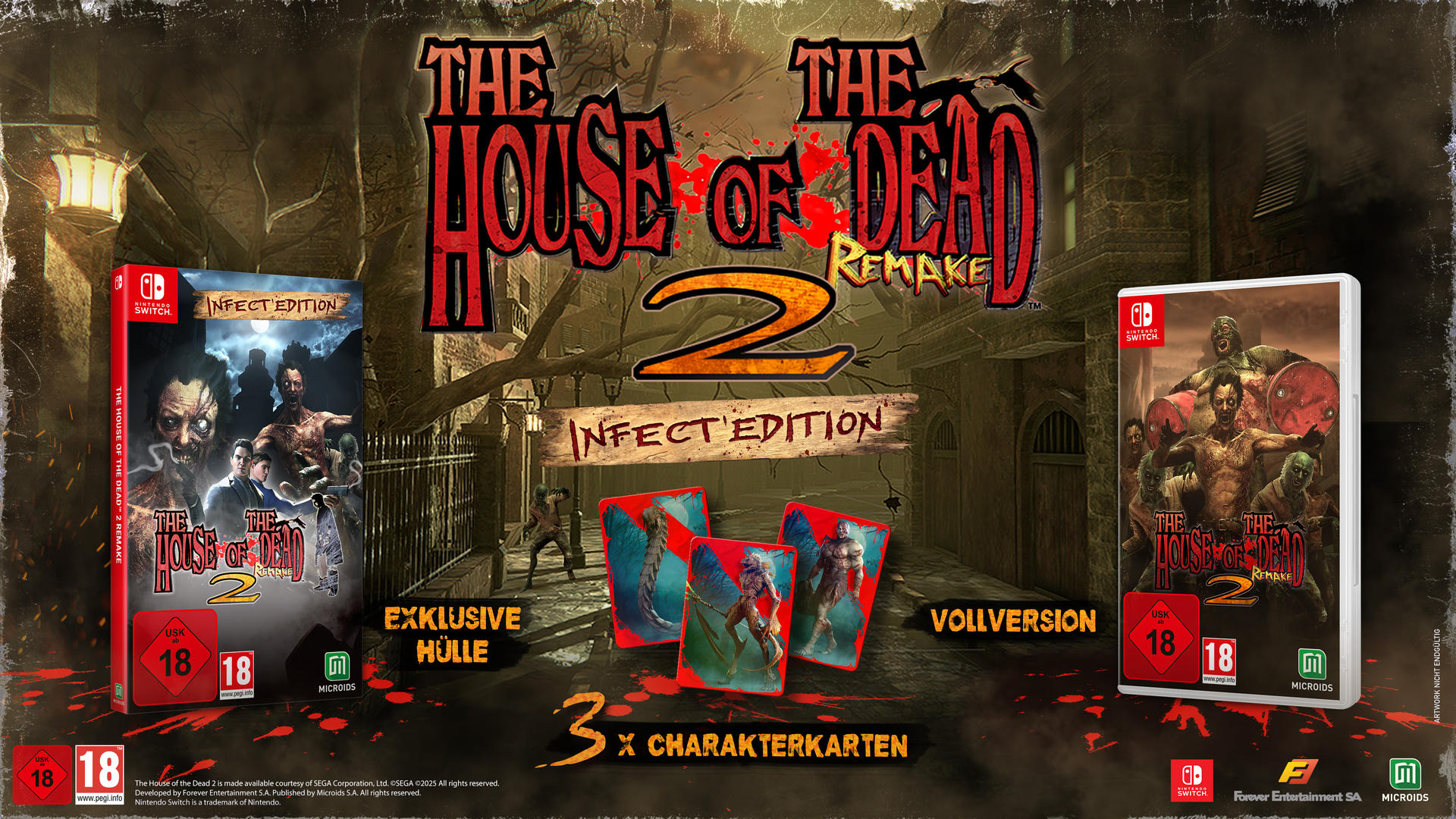Das Spielcover von The House of the Dead 2 Remake. Zombies, Spieletitel und das Nintendo Switch-Logo sind sichtbar.