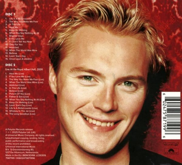 CD-Cover mit lächelndem Mann mit blonden Haaren. Text zeigt Tracklisten für zwei Discs. Der Künstler ist Ronan Keating.