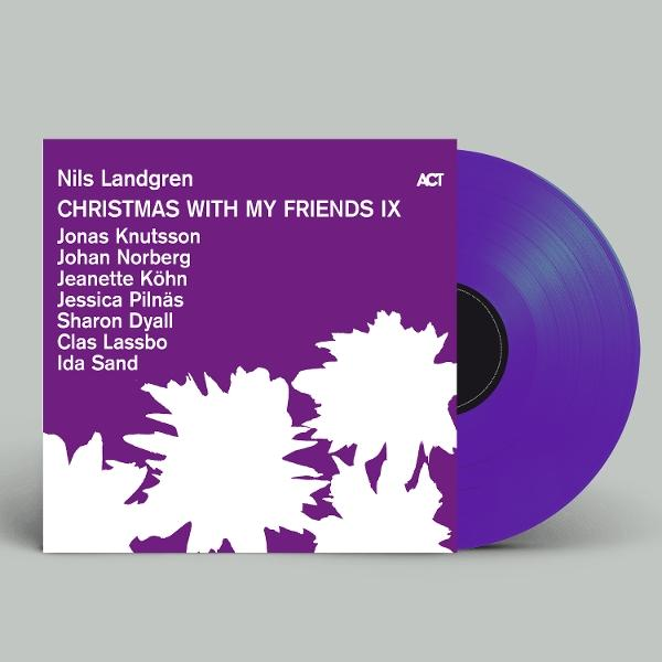 Albumcover: lila mit Text 'Christmas With My Friends IX' und Künstlernamen. Rechts eine lila Vinyl-Schallplatte.