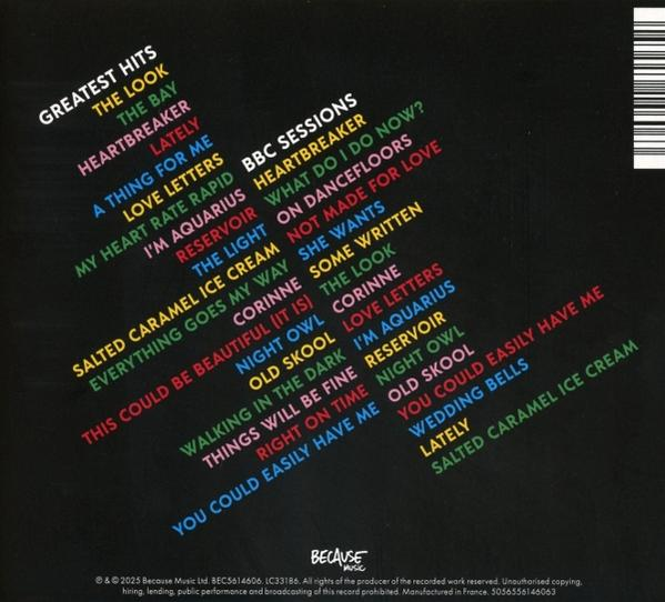 Albumcover mit Songtiteln in Regenbogenfarben. Schwarzer Hintergrund. Text enthält 'Greatest Hits' und 'BBC Sessions'.