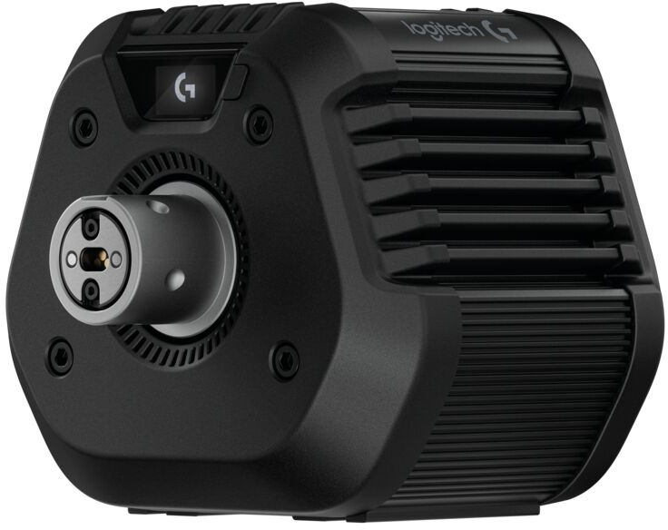 Fekete Logitech eszköz. Hengeres porttal, szellőzőnyílásokkal és a Logitech 'G' logójával rendelkezik. Úgy tűnik, hogy a készülék egy játék periféria.