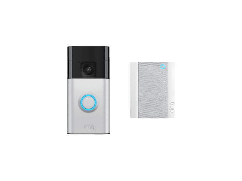 RING Battery Video Doorbell (Satin Nickel) + Chime (2. Gen) Smarte Türklingel Kunststoff