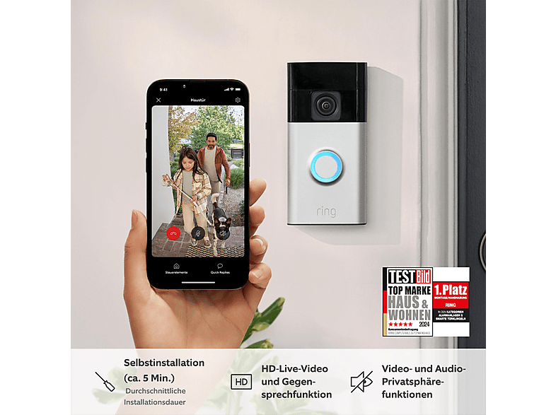 Thumbnail - RING Battery Video Doorbell (Satin Nickel) + Chime (2. Gen) Smarte Türklingel