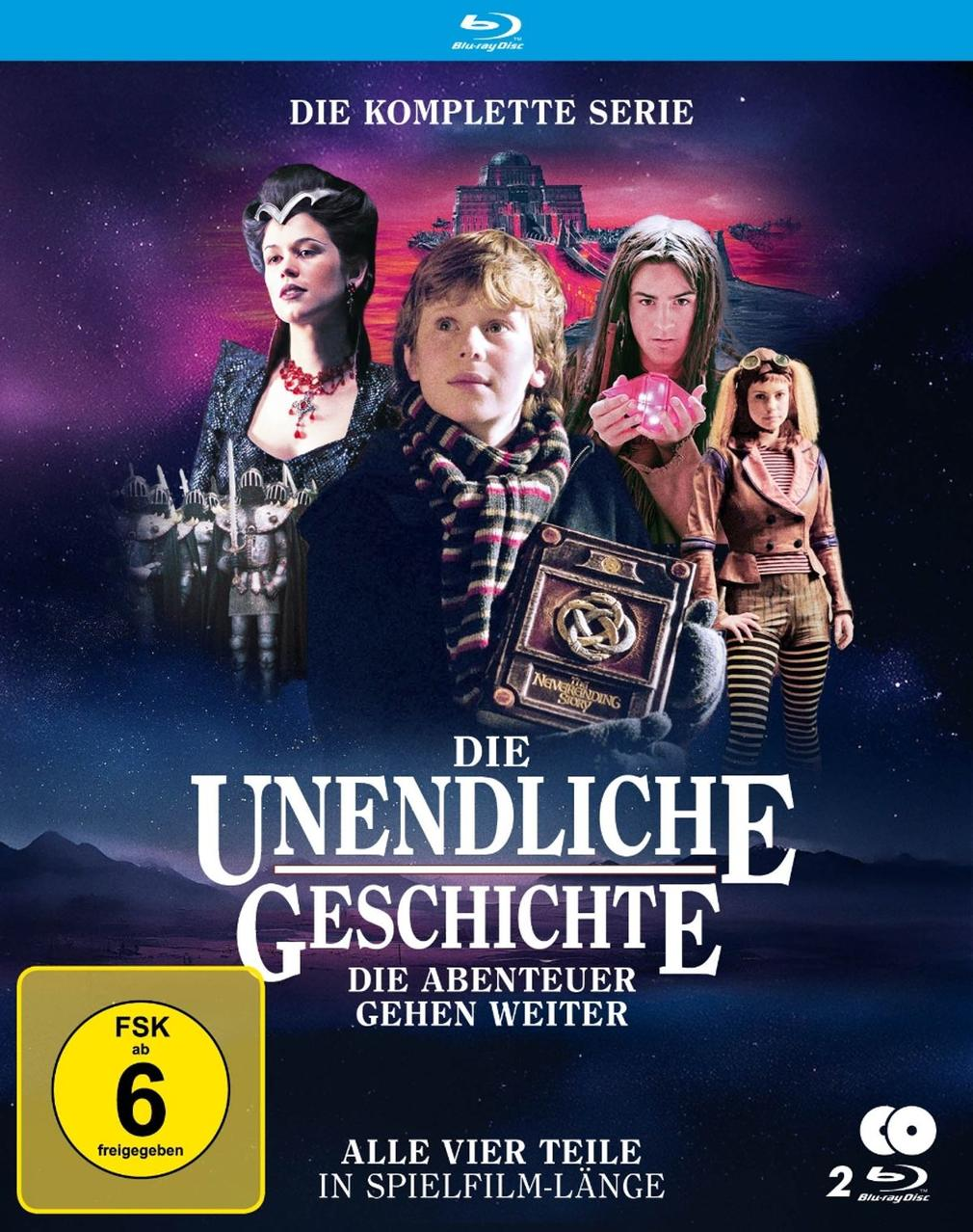 Filmcover mit Schauspielern aus Die unendliche Geschichte. Titel, Bewertung und Blu-ray-Info sind unten und oben.