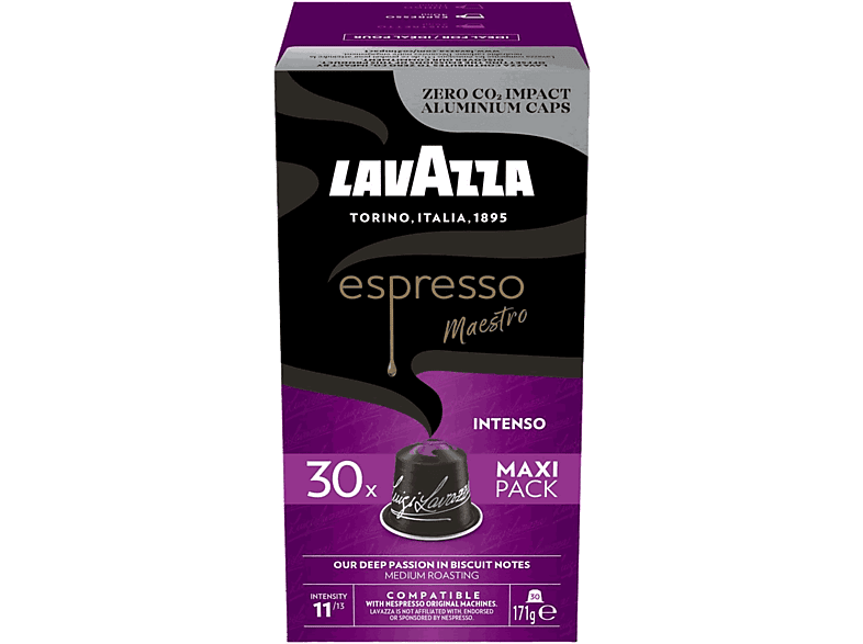 Cápsulas monodosis - Lavazza Espresso Maestro Intenso, Robusta y Arábica, Compatible con Nespresso, 30 cápsulas