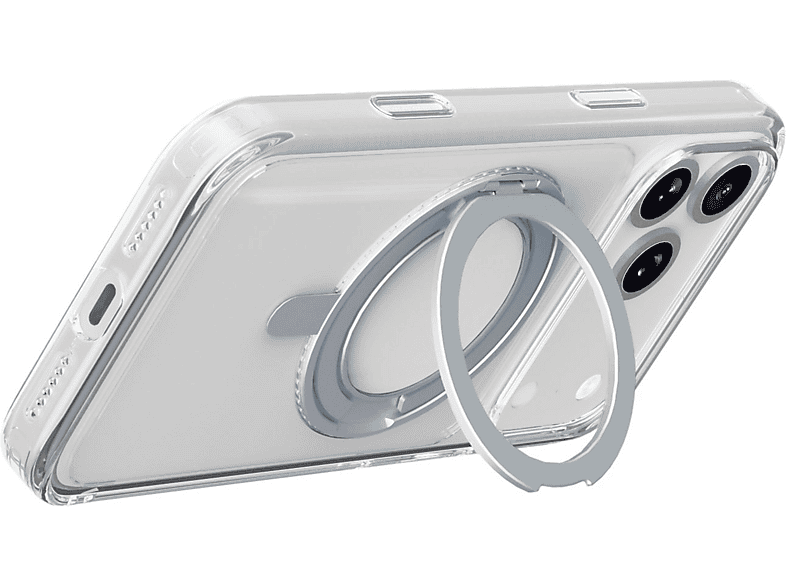Funda móvil - CellularLine SPIN MAG, Para iPhone 17 Pro Max, Con soporte de anillo giratorio, Compatible con el ecosistema Magsafe, Transparente
