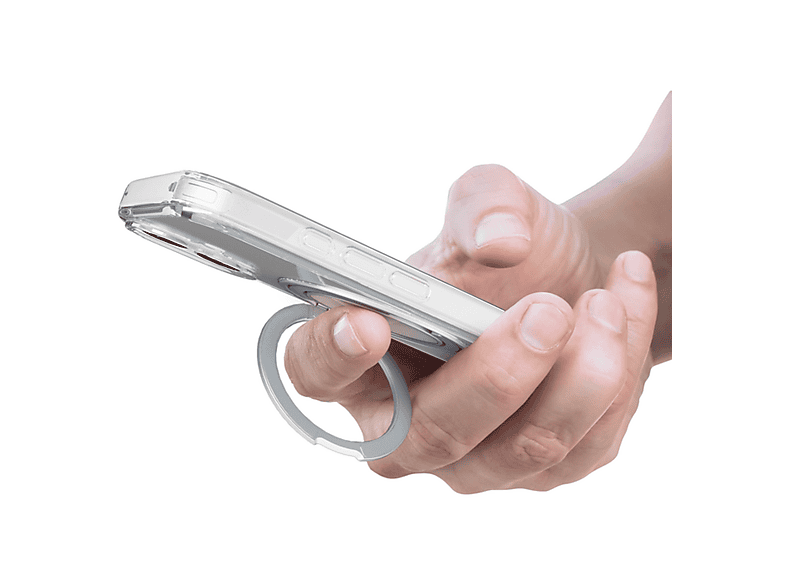 Funda móvil - CellularLine SPIN MAG, Para iPhone 17, Con soporte de anillo giratorio, Compatible con el ecosistema Magsafe, Transparente