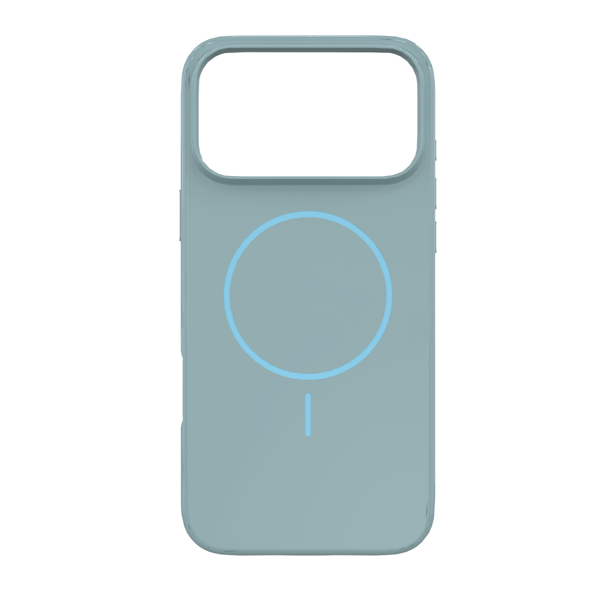 Eine hellblaue Handyhülle mit offenem Deckel und kreisförmigem Design.