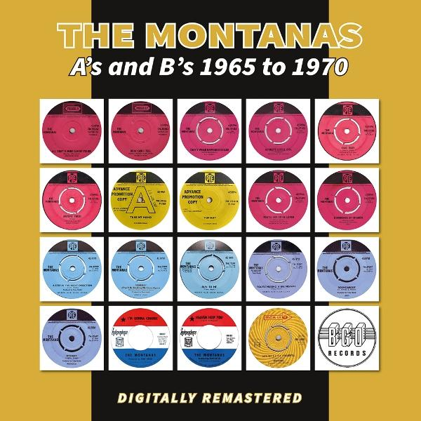 Die Montanas: A's und B's 1965-1970. Mehrere Schallplatten sind abgebildet.