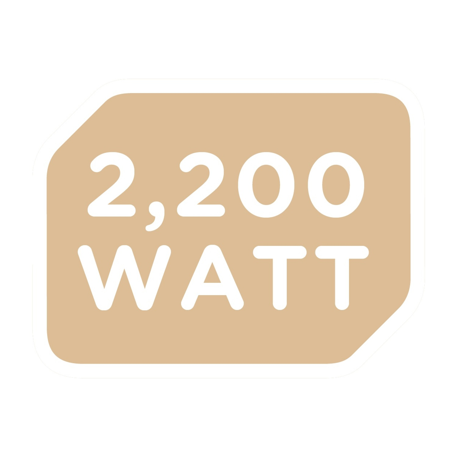 Un rettangolo arrotondato color beige con bordo bianco mostra il testo '2.200 WATT' in lettere bianche in grassetto.