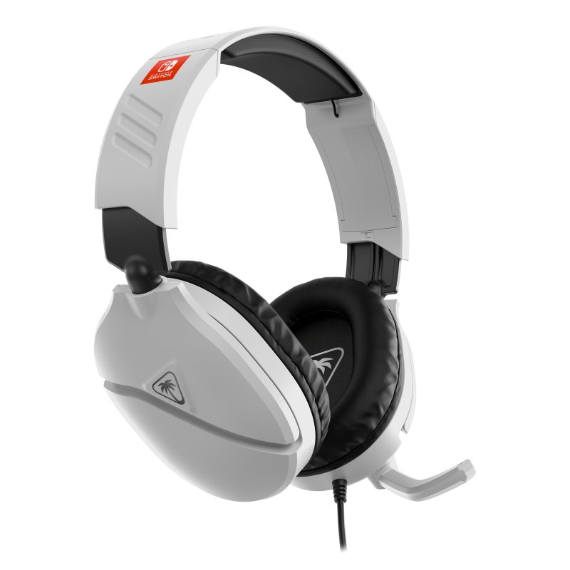 Auriculares gaming blancos con detalles negros. Cuenta con micrófono, diseño circumaural y logo Nintendo Switch.