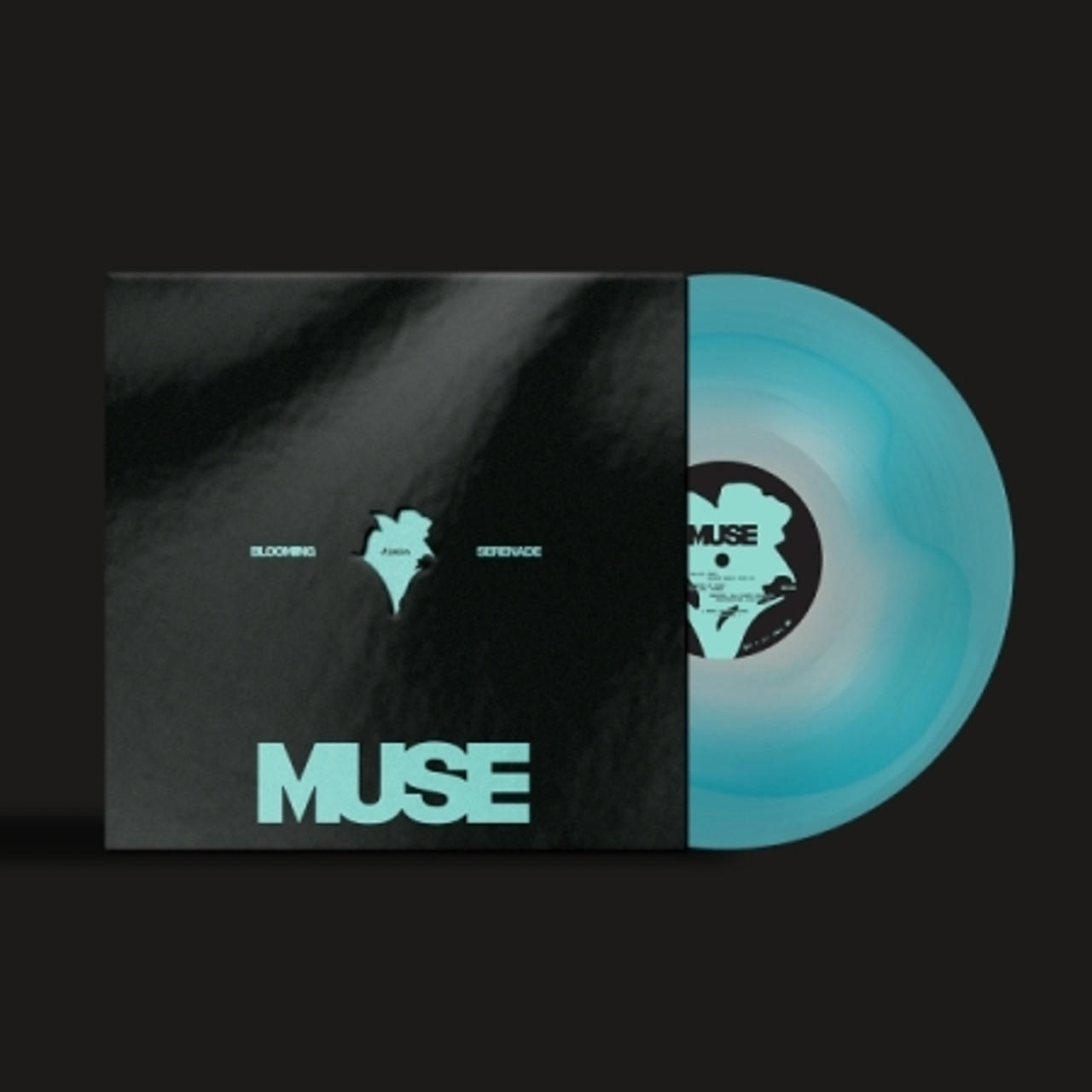 Egy bakelit lemezalbum. A borító fekete, a MUSE szóval és a lemez részleteivel kék színben. A lemez maga kék és fehér.