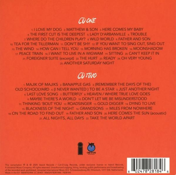 CD-Cover mit Titeln und Künstlernamen auf orangefarbenem Hintergrund. Unten befindet sich der Barcode und Copyright-Informationen.