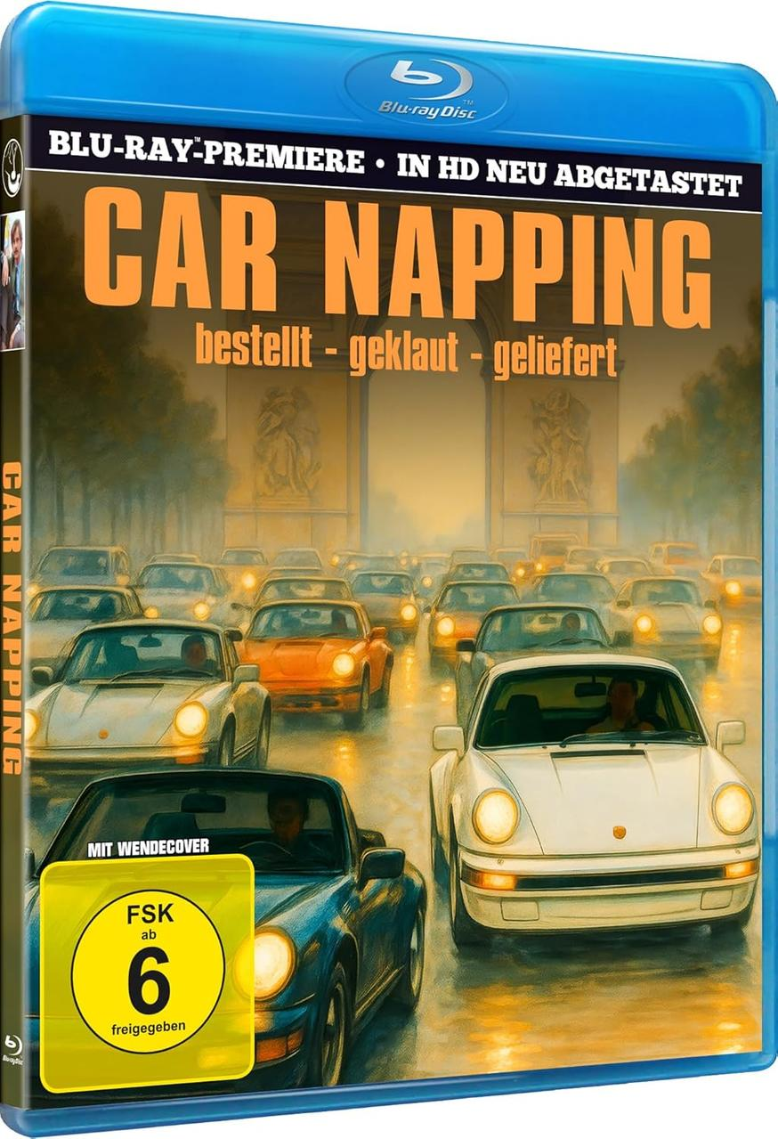 Blu-ray Hülle für den Film "Car Napping" mit Autos auf der Straße.