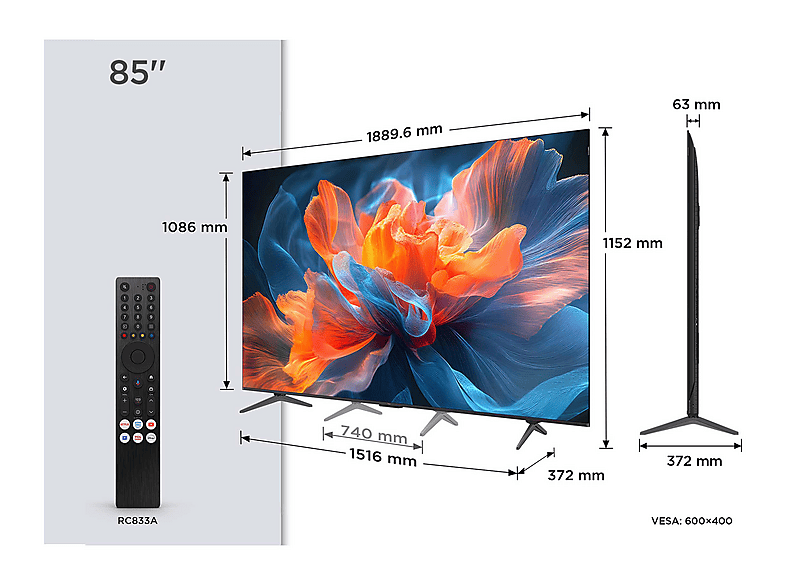 Thumbnail - TCL 85P8K QLED TV (Flat, 85 Zoll / 215 cm, 4K, SMART TV)