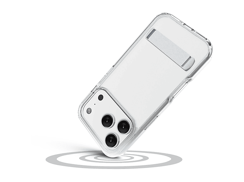 Funda móvil - CellularLine CLEAR STAND, Para iPhone 17 Pro Max, Esquinas reforzadas, Con soporte integrado, Antibacteriana, Transparente