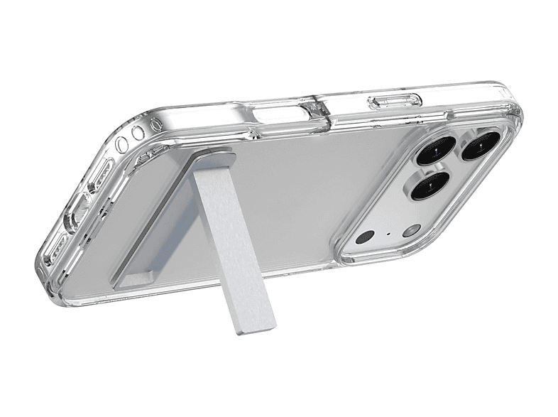 Funda móvil - CellularLine CLEAR STAND, Para iPhone 17 Pro, Esquinas reforzadas, Anti-amarilleo, Con soporte integrado, Antibacteriana, Transparente