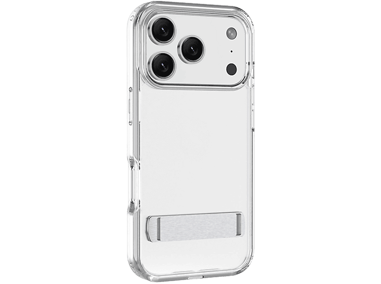 Funda móvil - CellularLine CLEAR STAND, Para iPhone 17 Pro, Esquinas reforzadas, Anti-amarilleo, Con soporte integrado, Antibacteriana, Transparente