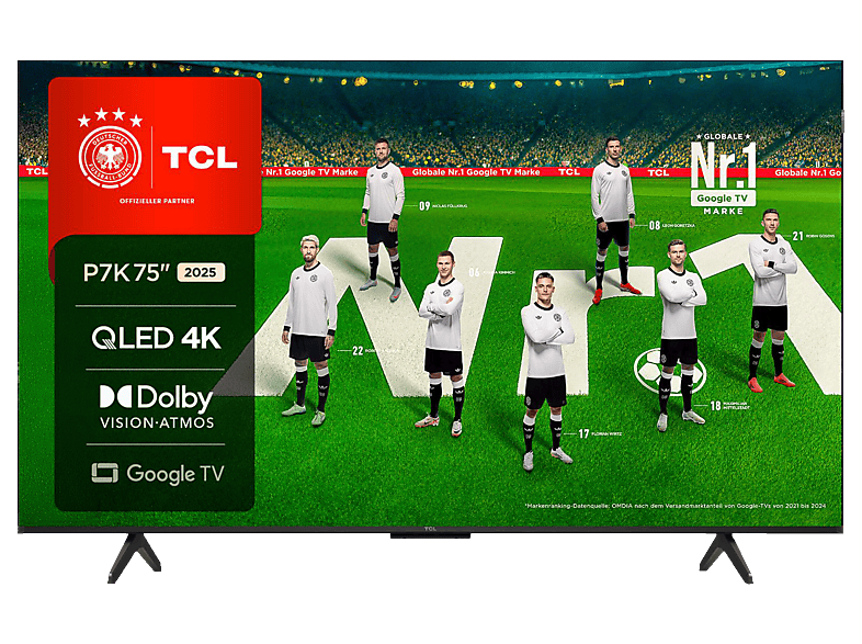 TCL 75P7K QLED Google TV (Flat, 75 Zoll / 191 cm, UHD 4K, SMART TV)