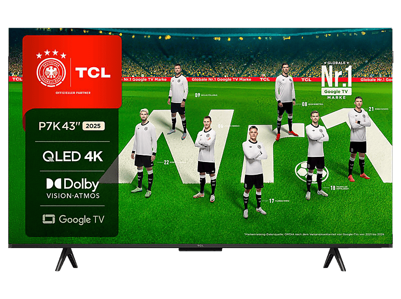 TCL 43P7K QLED Google TV (Flat, 43 Zoll / 109 cm, UHD 4K, SMART TV)