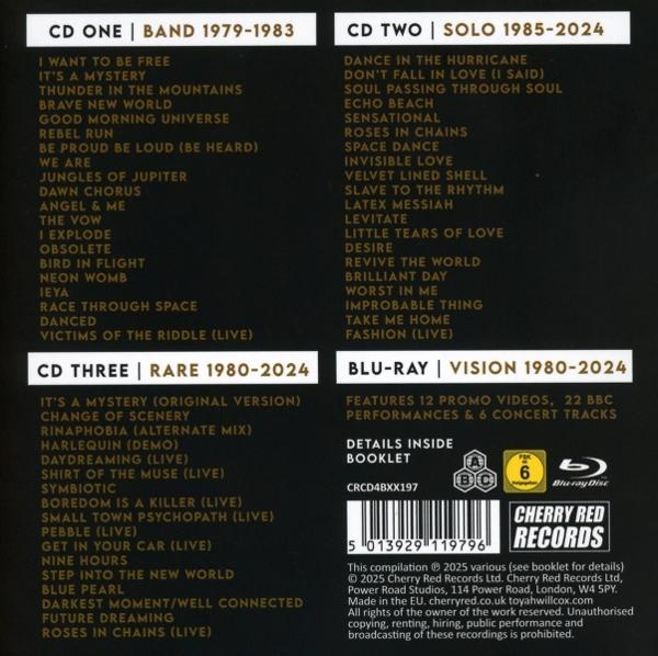 CD-Cover mit Titellisten und Details. Es enthält Text in Weiß auf dunklem Hintergrund. Das Logo von Cherry Red Records ist sichtbar.
