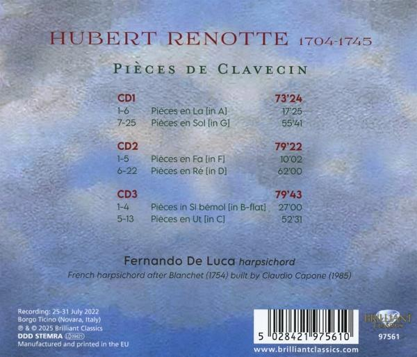 CD-Cover mit Text über die Musik von Hubert Renotte. Enthält Titellisten, den Interpreten Fernando De Luca und einen Barcode.