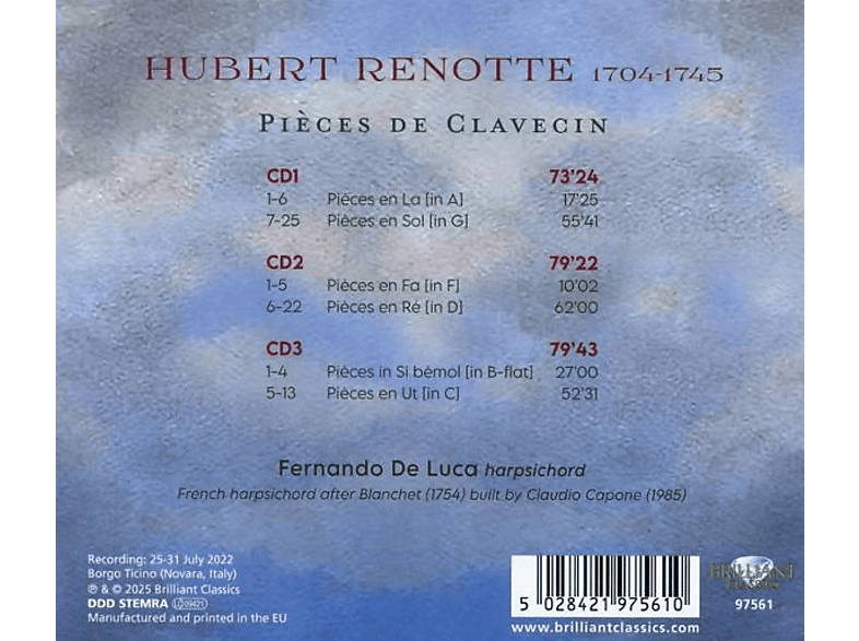 Thumbnail - Fernando De Luca - Renotte:Pieces de Clavecin (CD)